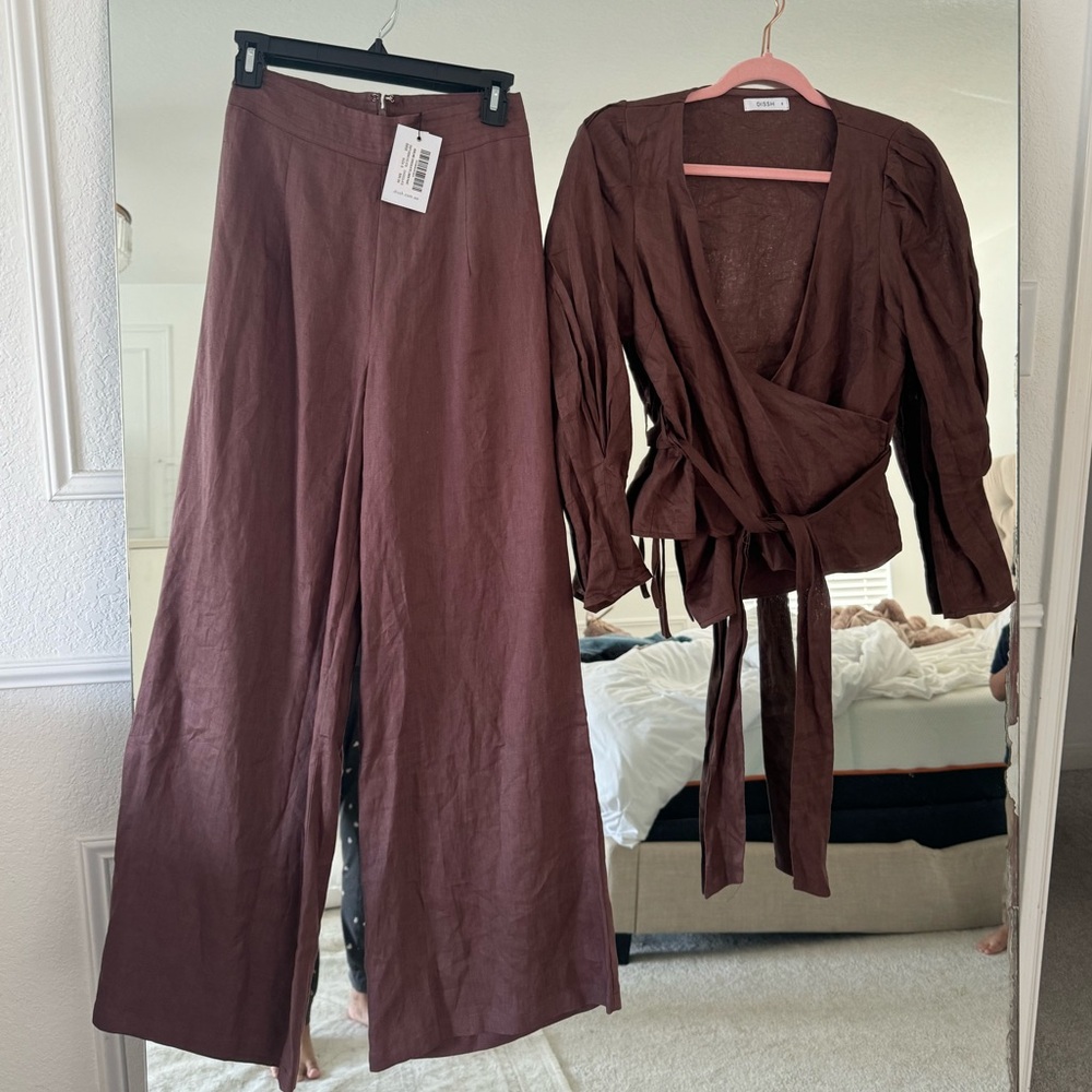DISSH brown linen set (top and pants)